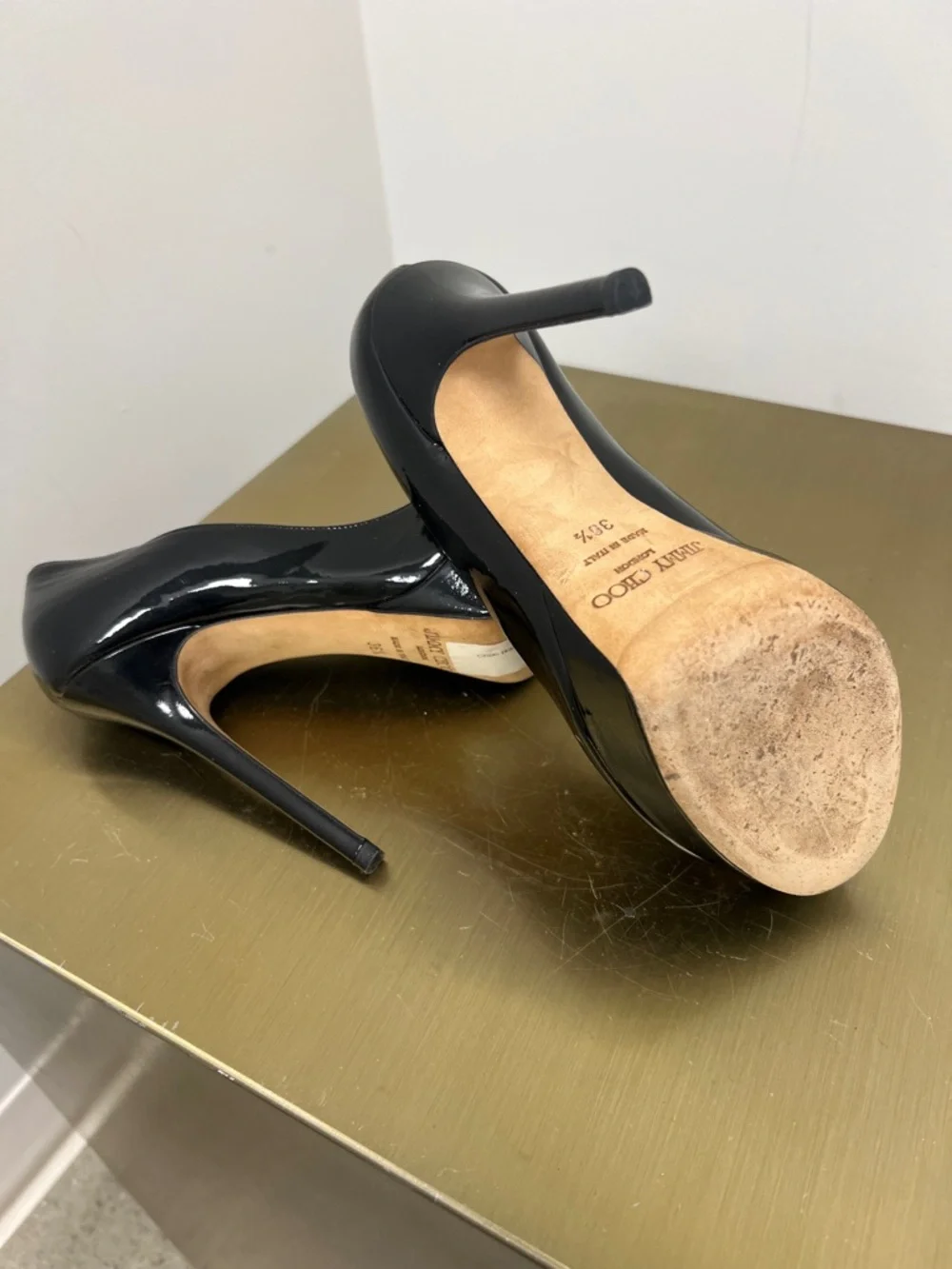 Jimmy Choo Black Patent Peep-Toe Platform Pumps - Picture 8 of 10